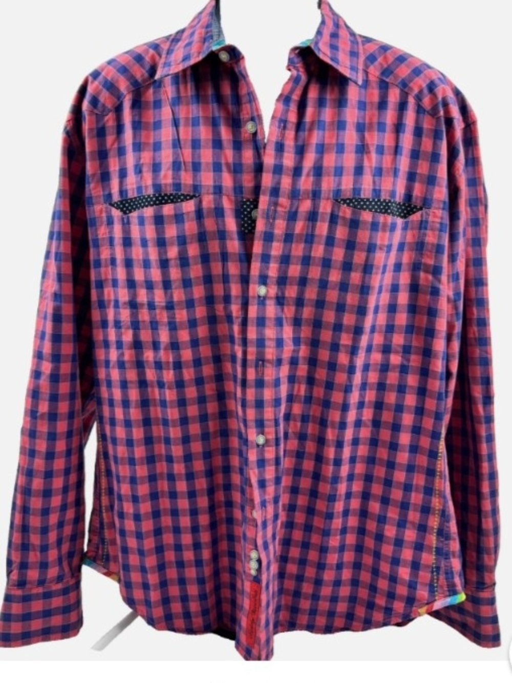 Robert Graham Men's Red and Blue Check Button-Down Shirt - EEUC!